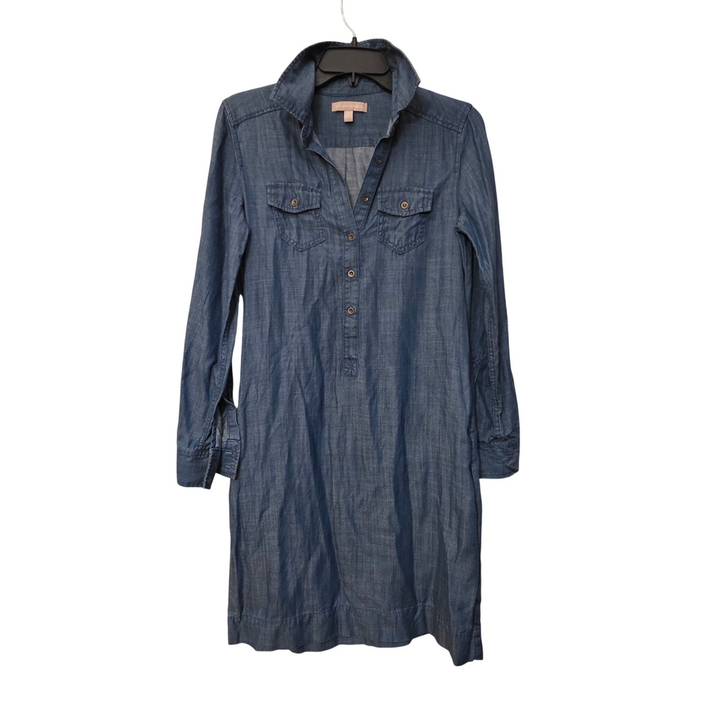 Banana Republic Blue Lyocell Chambray Shirt Dress Womens 2 Long Sleeve Mini - Picture 2 of 10